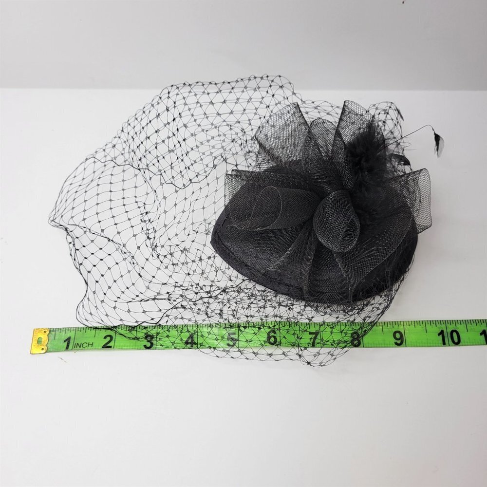 Black Veil Netting Fascinator With Veil Netting, Tulle and Feathers - Picture 7 of 16